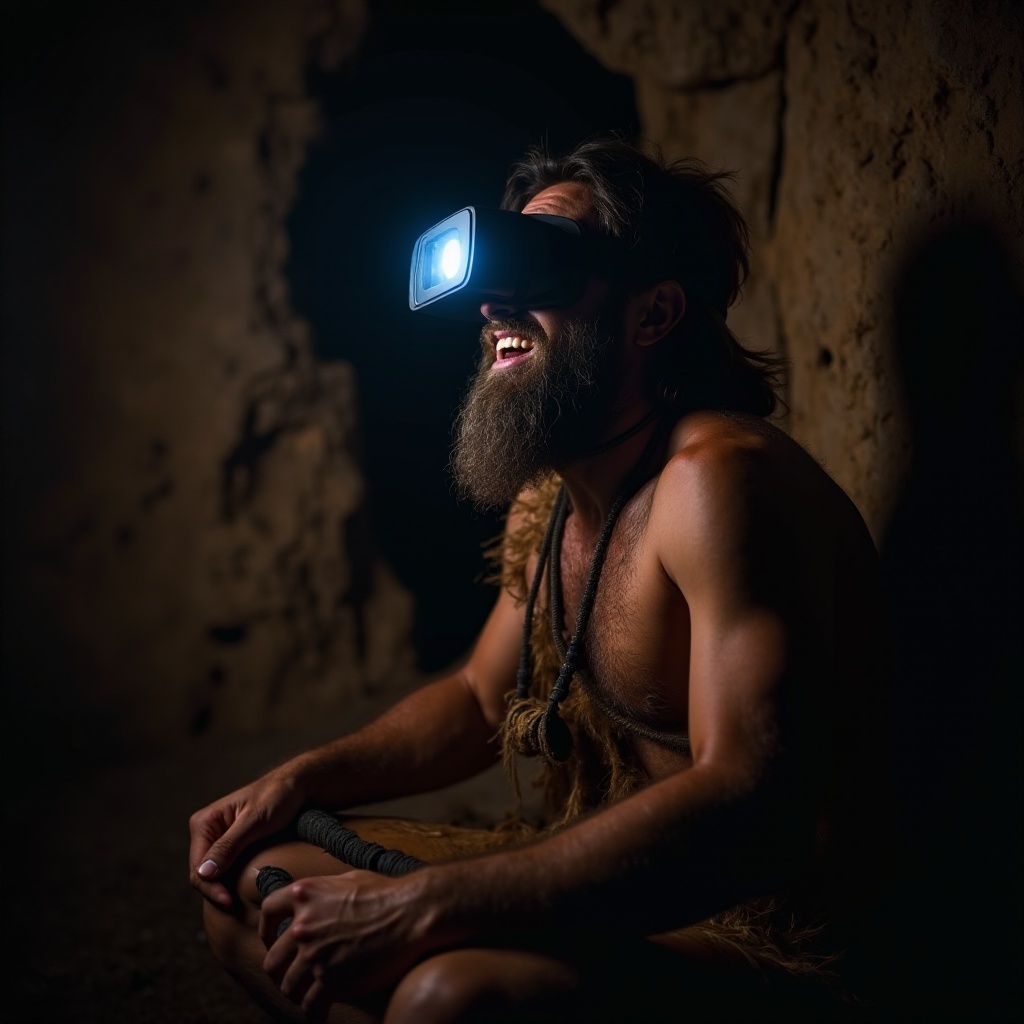 co kdybys dal jeskynnímu člověku VR headset